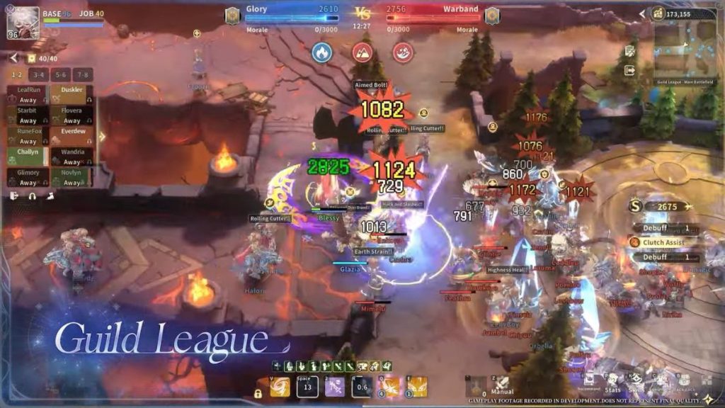 Capture d'écran montrant une bataille intense dans le jeu **Ragnarok Online III**, avec des personnages en action et des éléments d'interface affichant les statistiques du combat.
